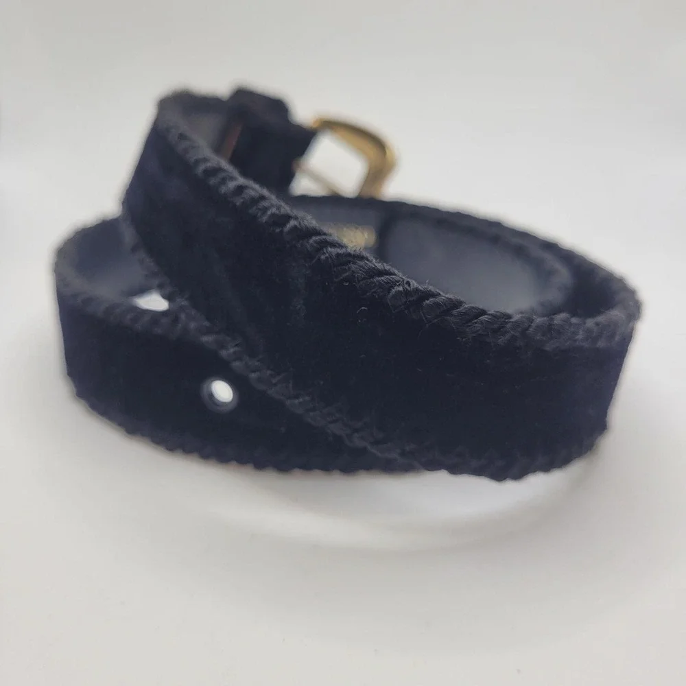 VTG Accessory Lady Belt Sml Black Velvet Gold Buckle 90s Dressy Glam Textured